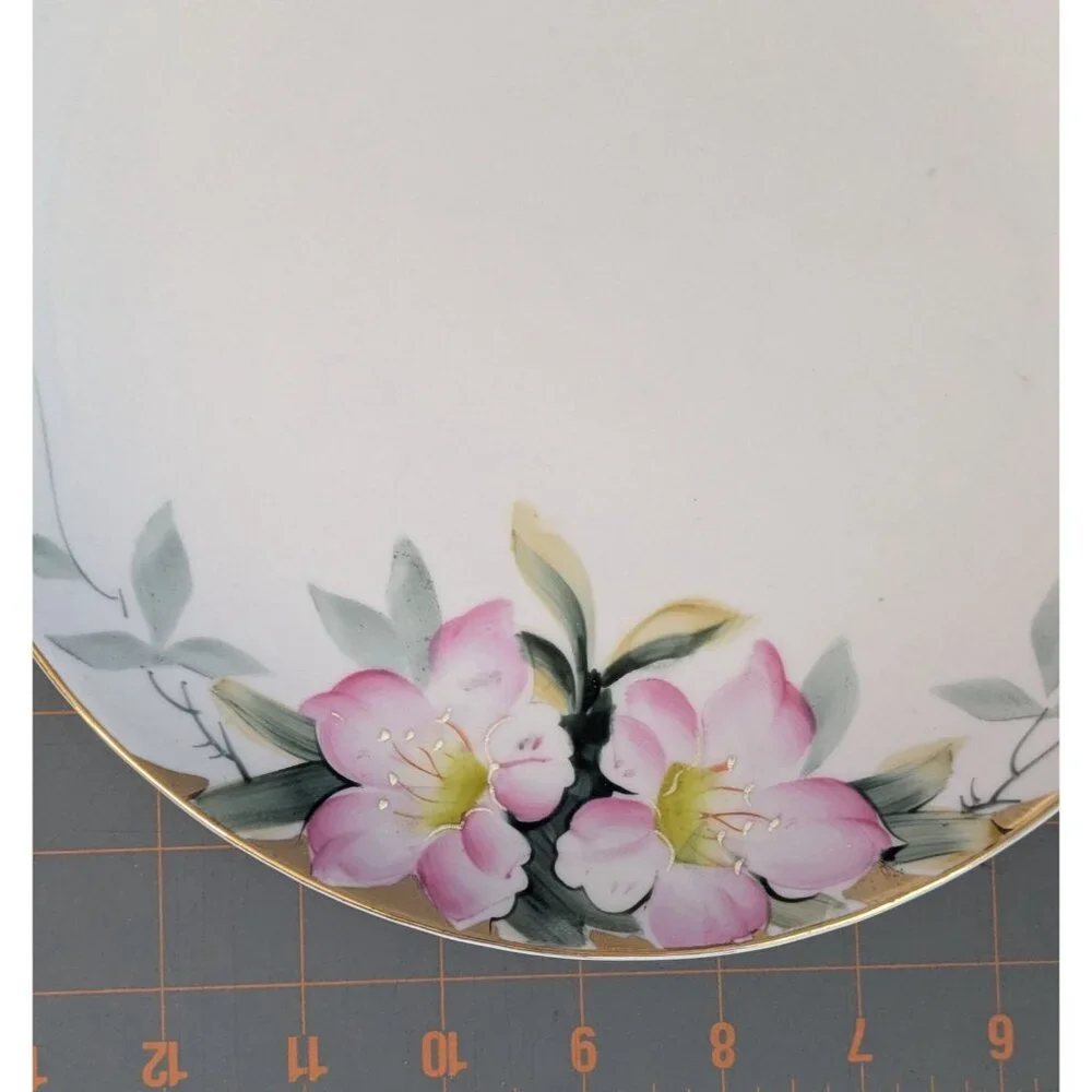 Noritake Hand-Painted Azalea Floral Porcelain Cake Plate open Handles 9.25" - Picture 4 of 15